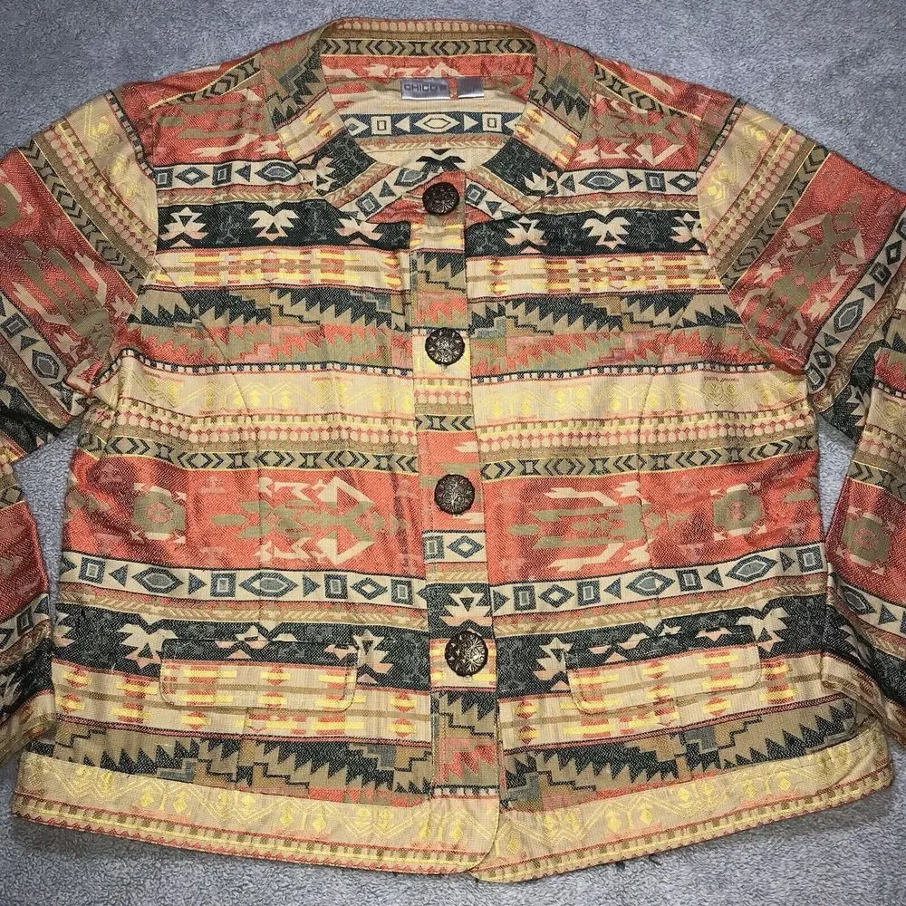 Chico's Womens Mayan Sunset Cebia‎ Jacket Southwestern Aztec Blazer Size 3 - Picture 2 of 12
